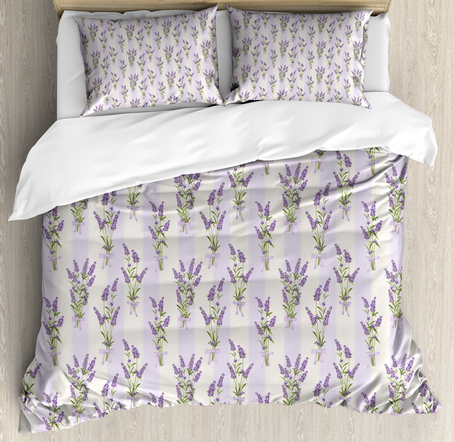 Lavender Duvet Cover Set Stripes And Flowers With Ribbons Romantic Country Spring Season Inspired Design Art Decorative Bedding Set With Pillow Shams Purple By Ambesonne Walmart Com Walmart Com