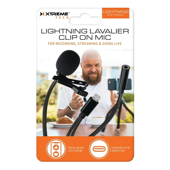 Xtreme Tech Lightning Lavalier Clip-On Microphone, Built-In Wind Muff, 5ft Cable/Aux Port