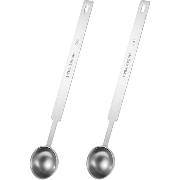 2PCS 1 Tsp (1/3 tbsp | 5 ml |5 cc| 1/6 oz | 1/3 Tablespoon) Single Measuring Spoon 1 Teaspoon 5 ML Teaspoon Long Handle 5 ml