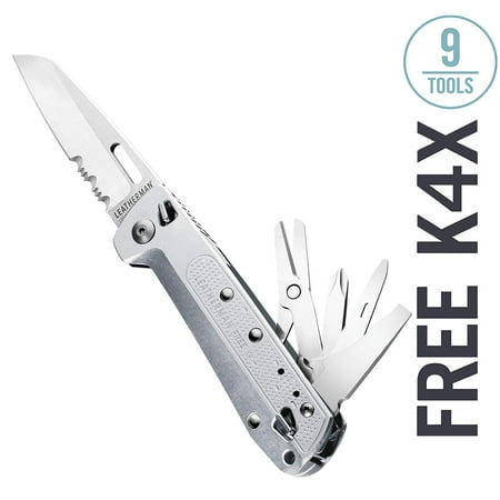 UPC: 0037447006944 | LEATHERMAN  FREE K4 EDC Pocket Multitool with Knife  Magnetic Locking  Aluminum Handles and Pocket Clip  Made in the USA  Silver (K4X with Serrated Blade)
