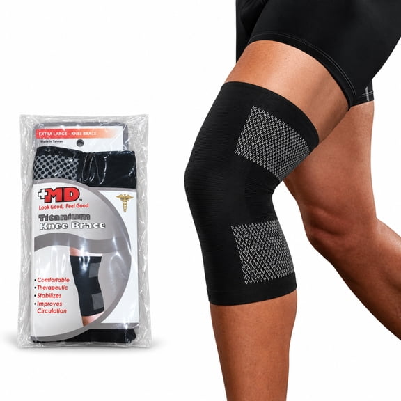 Titanium Knee Support Compression Sleeve, Arthritis Knee Brace for Men and and Women, Stabilizing Support, Comfortable Fit, Black, M/L