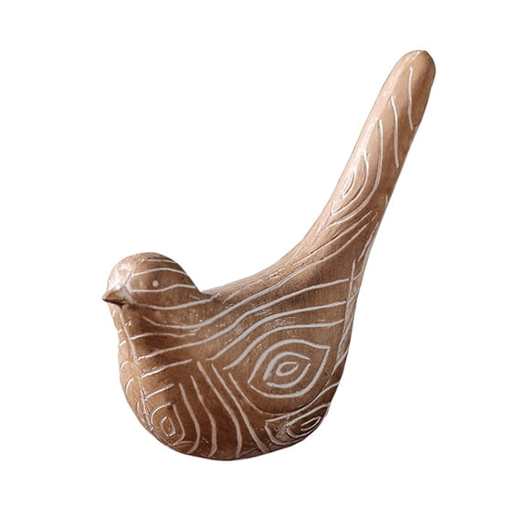 Resin Bird Figurine Wooden Look Curved Tail Decorative Bird Statue for Home Decor Shelf Desk Table