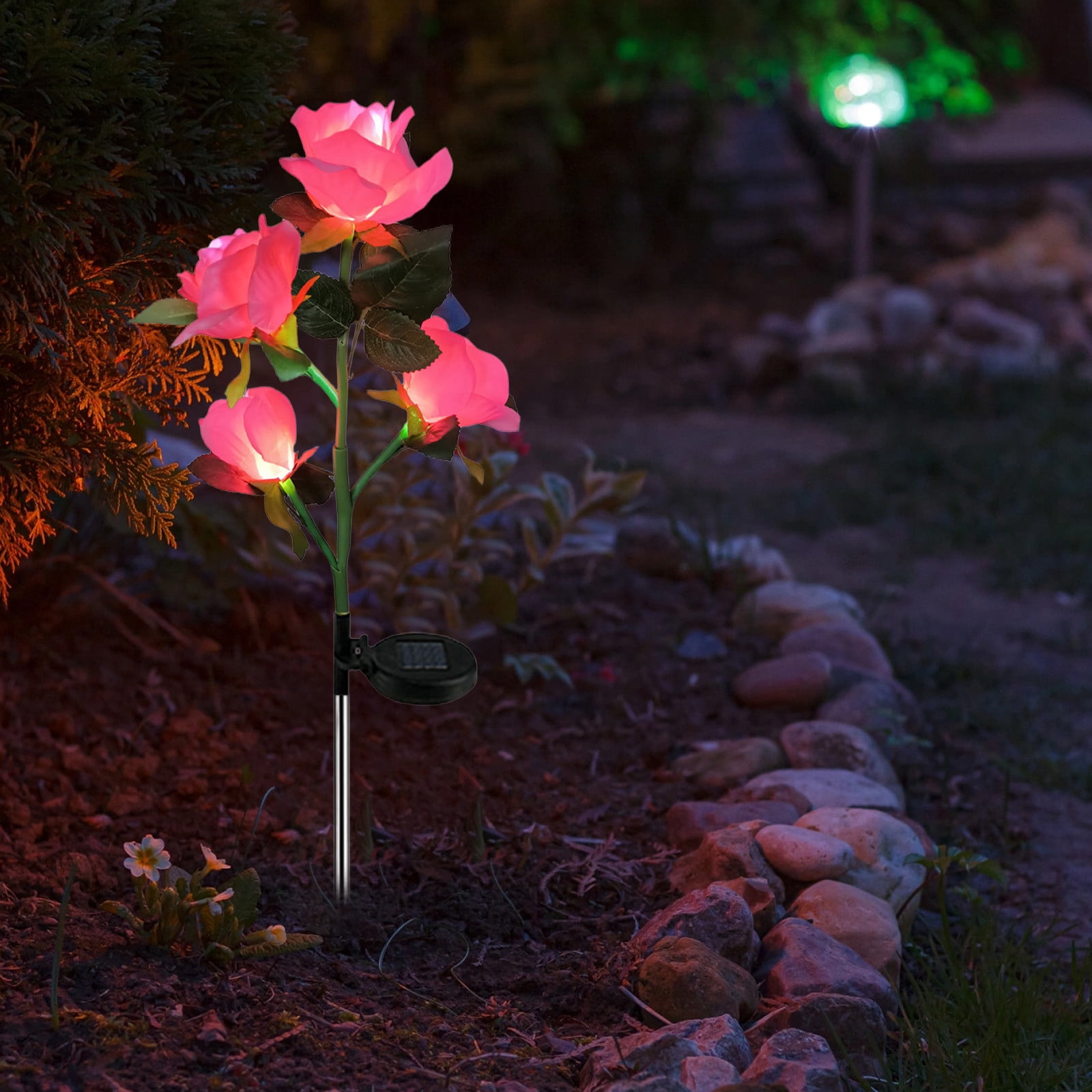 2-Pack Solar Rose Lights for Garden Decor | Outdoor Solar Powered LED Flower Lights with Stakes | Waterproof Landscape Lighting for Walkways, Patios, and Flower Beds