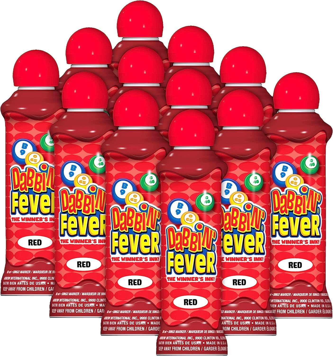 Dabbin' Fever Bingo Daubers, 3oz Ink Markers Bulk Pack, 10 Colors Red