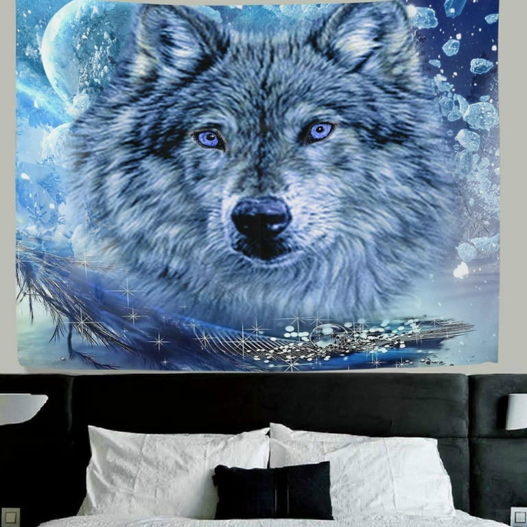 POPCreation Wolf wall decor Art Winter Snowflake Wolf Fabric