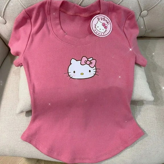Summer Kawaii Hello Kitty T-Shirt Shorts Socks Anime Cartoon Sexy Girls Fashion Short Sleeve Pullover Fashion Sportswear Clothes