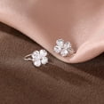 thumbnail image 3 of Solid 925 Sterling Silver Clover Flower Clip On Earrings for Women Teens CZ Flower Ear Cuff Earrings Non Piercing Wraps St. Patricks Day Earrings, 3 of 7