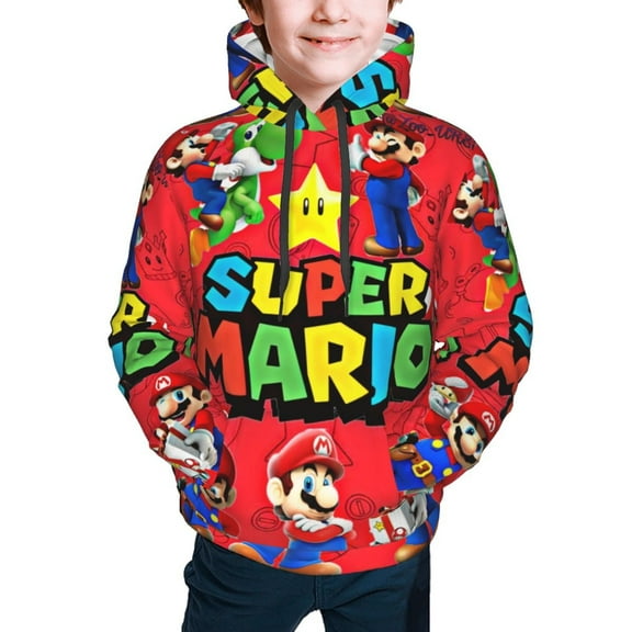 Kids Hoodies,Super-Mario Sweatshirt with Pockets for Boys Teens 6-18 Years Old,S