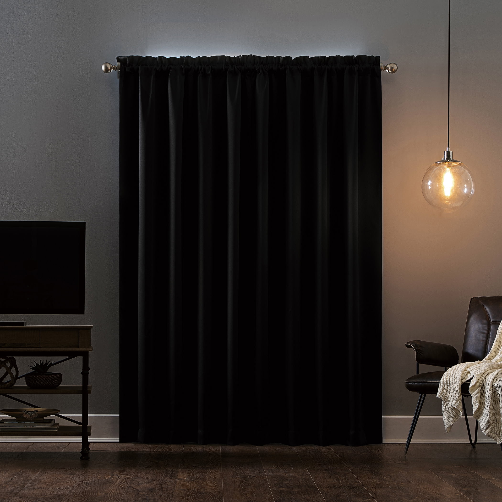 Sun Zero Malmo 1-Piece Theater Grade Extreme 100% Blackout Rod Pocket Curtain Panel, 52"X63", Black