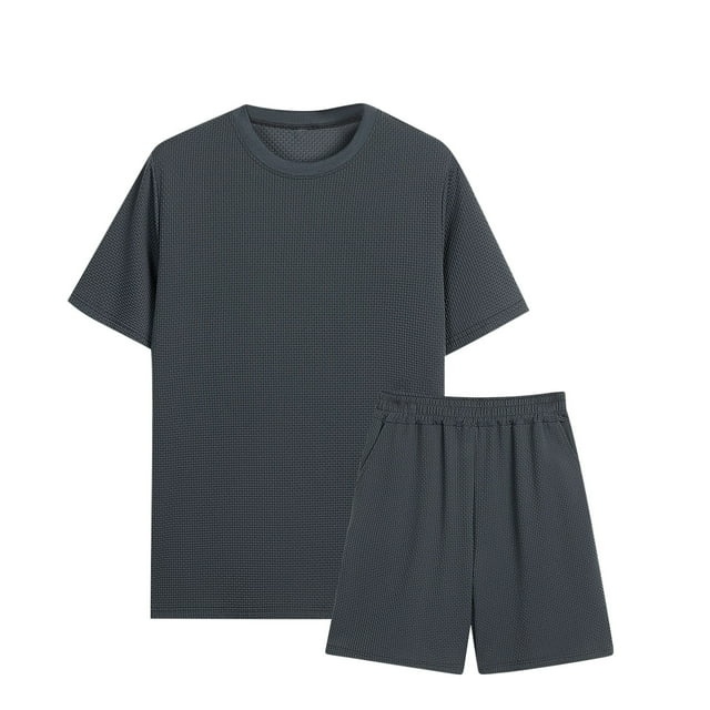NTACZA Ensemble de Shorts pour Hommes 2 Pcs Survêtements Athlétiques à Manches Courtes Col Rond Soyeux