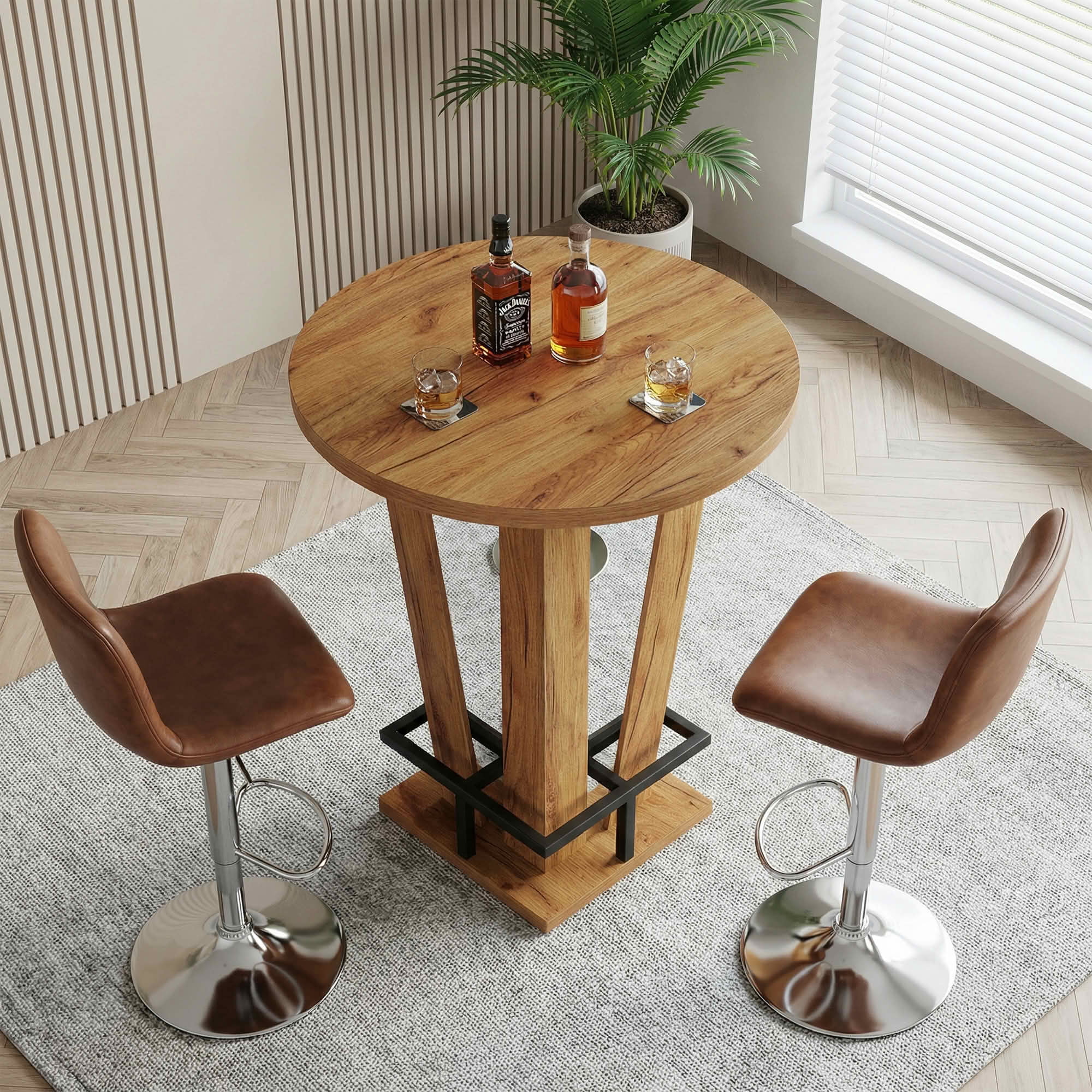 MAYEERTY 31.5" Round Minimalist Bar Table, MDF Top with Acrylic Base & Metal Footrest, 39.37" Height Bistro Table for Small Spaces