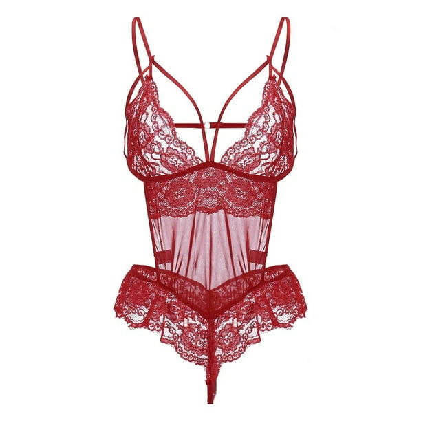 Women's Mesh Teddy Sexy Underwear Red