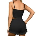 thumbnail image 5 of cfhntfmh Womens Pajama Sets Ribbed Lace Sleeveless Soft Stretch Cami Shirts Knit Cute Trim Ruffled Shorts Sleepwear Pjs Sets, 5 of 6