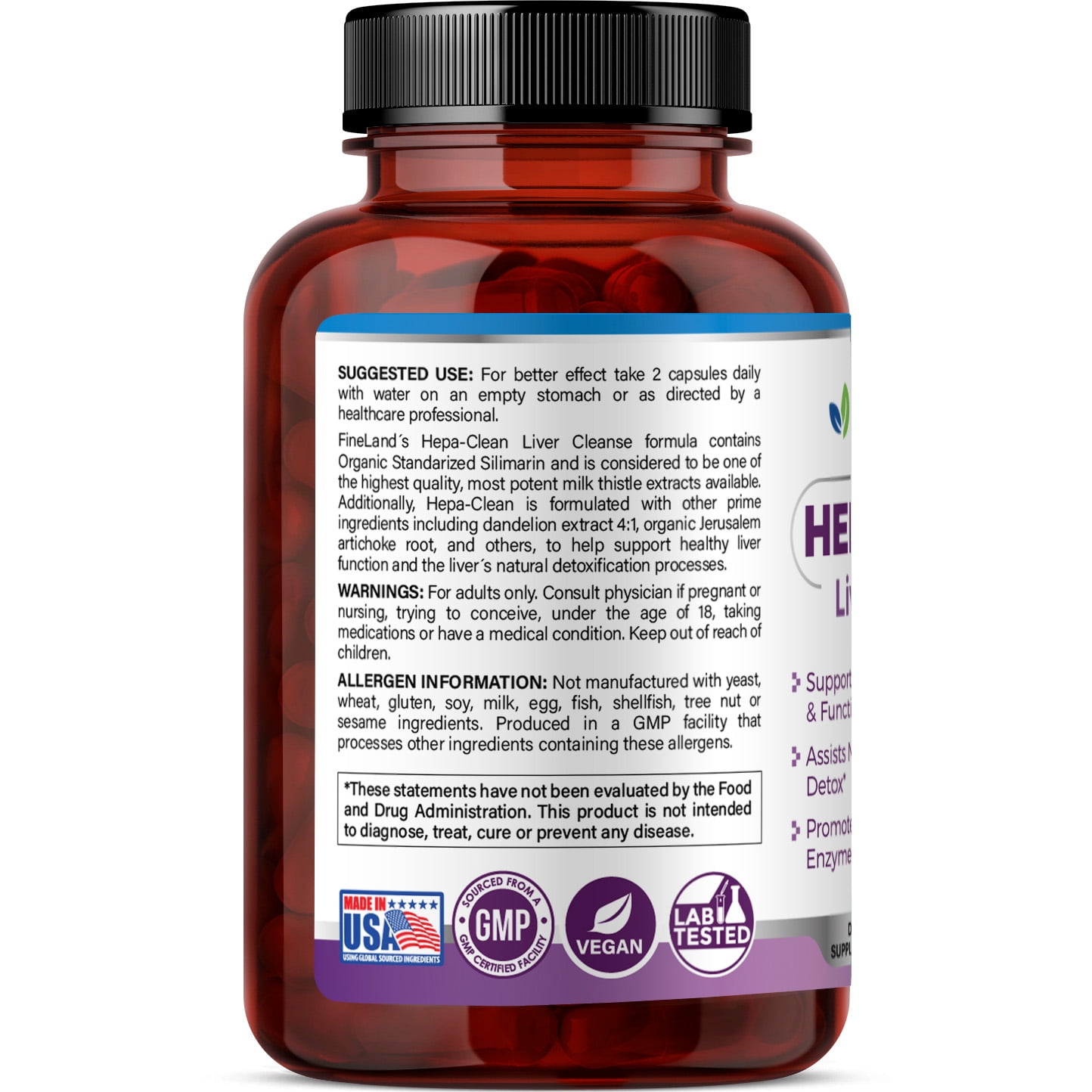 Fineland Vitamins HEPA-CLEAN Liver Cleanse Digestive Enzymes 60 Count 60 Veggie Caps