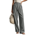 thumbnail image 2 of CFLVAEK Work Pants for Women Pleated Business Casual Straight Leg Trousers Solid Color High Waisted Dressy Trousers with Pockets Dark Gray L, 2 of 9