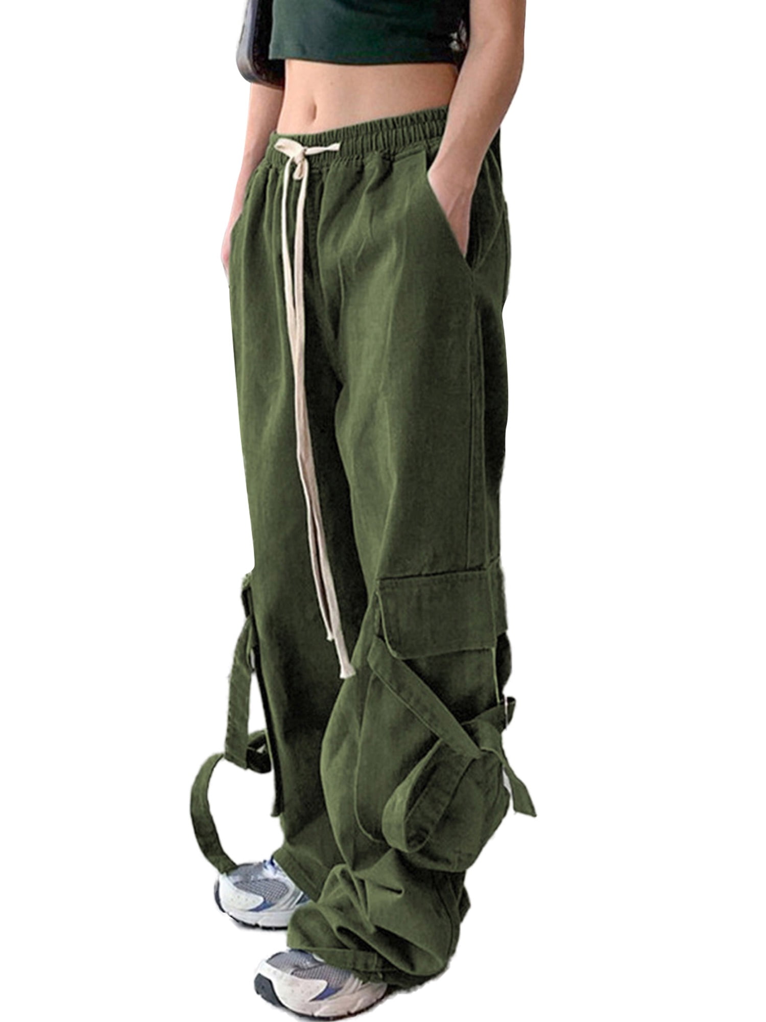 One opening Women Juniors Casual Trousers Drawstring Tie-Up Waist