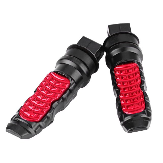 1 par de pedales traseros universales de aluminio para motocicleta con orificio de 8 mm, color rojo