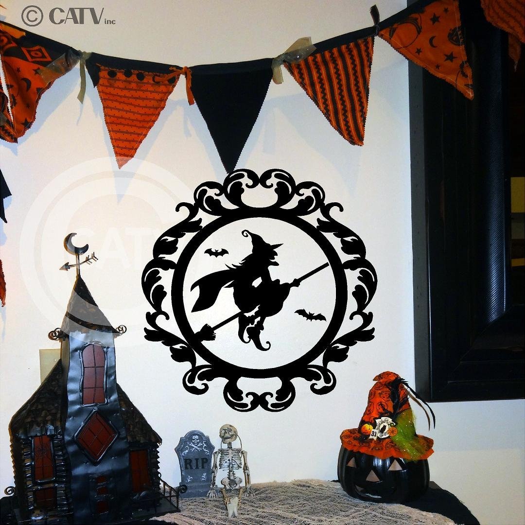 Halloween Frame #12 Flying Witch on Broom Portrait Vinyl Lettering Wall ...
