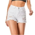 thumbnail image 2 of Women’s Denim Shorts Dgankt Women's Casual Denim Shorts Tassel Side Hole Solid Color Stretch Jeans, 2 of 3