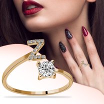 KDSJSXW Gold Ring Set Women's 26 Letter Ring Diamond Rhinestone Set Zirconia Open Adjustable Rings Jewelry Accessories Gifts Elegant Diamond Rings for Women Gold Filled Ring Gold Ring (Z,One Size)