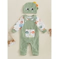thumbnail image 2 of Suealasg Baby Boy Outfits Long Sleeve Dinosaur Print Romper + Overalls Long Pants + Hat Set Infant Boy Spring Fall Clothes, 2 of 8