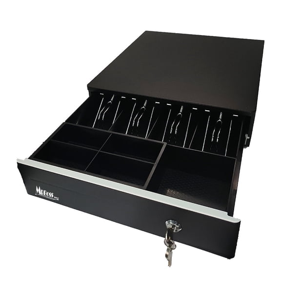 MRBOSSPOS 13" Cash Register Drawer, 4 Bill 1 Coin Tray, Includes Cash Drawer, RJ11 Cable, 6 Keys, 15 x 14 x 4 in, Black