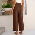 thumbnail image 4 of Womens Linen Palazzo Pants Flowy Boho Wide Leg Dress Pant High Waisted Beach Travel Vacation Trousers Coffee XL, 4 of 6