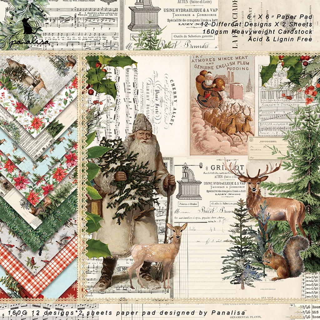 24X 6'' Vintage Paper Pad Christmas Scrapbooking Cards Album Journal Gift  Craft 