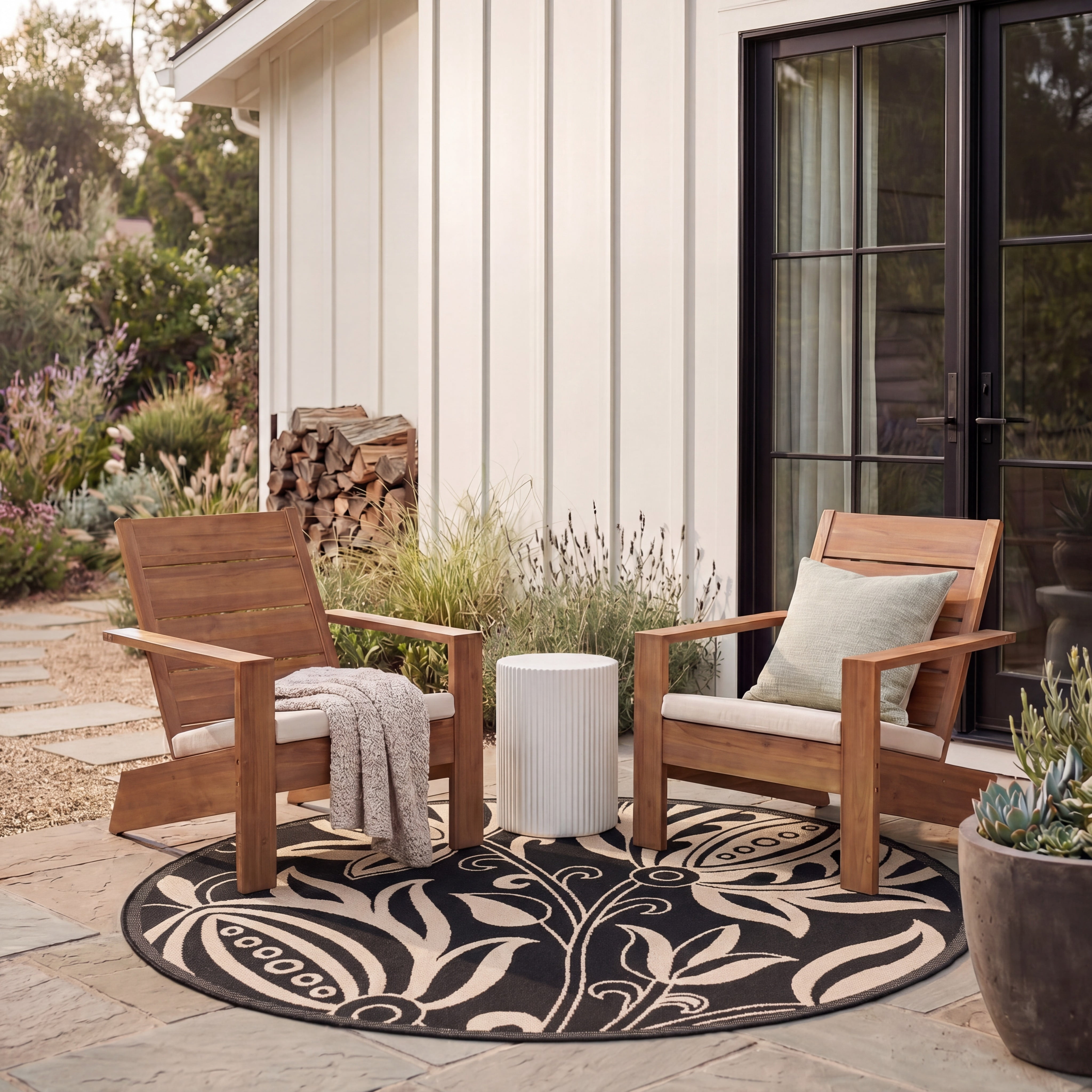 Safavieh Courtyard Crystal Floral Indoor/Outdoor Area Rug, Black/Sand, 7'10" x 7'10" Round
