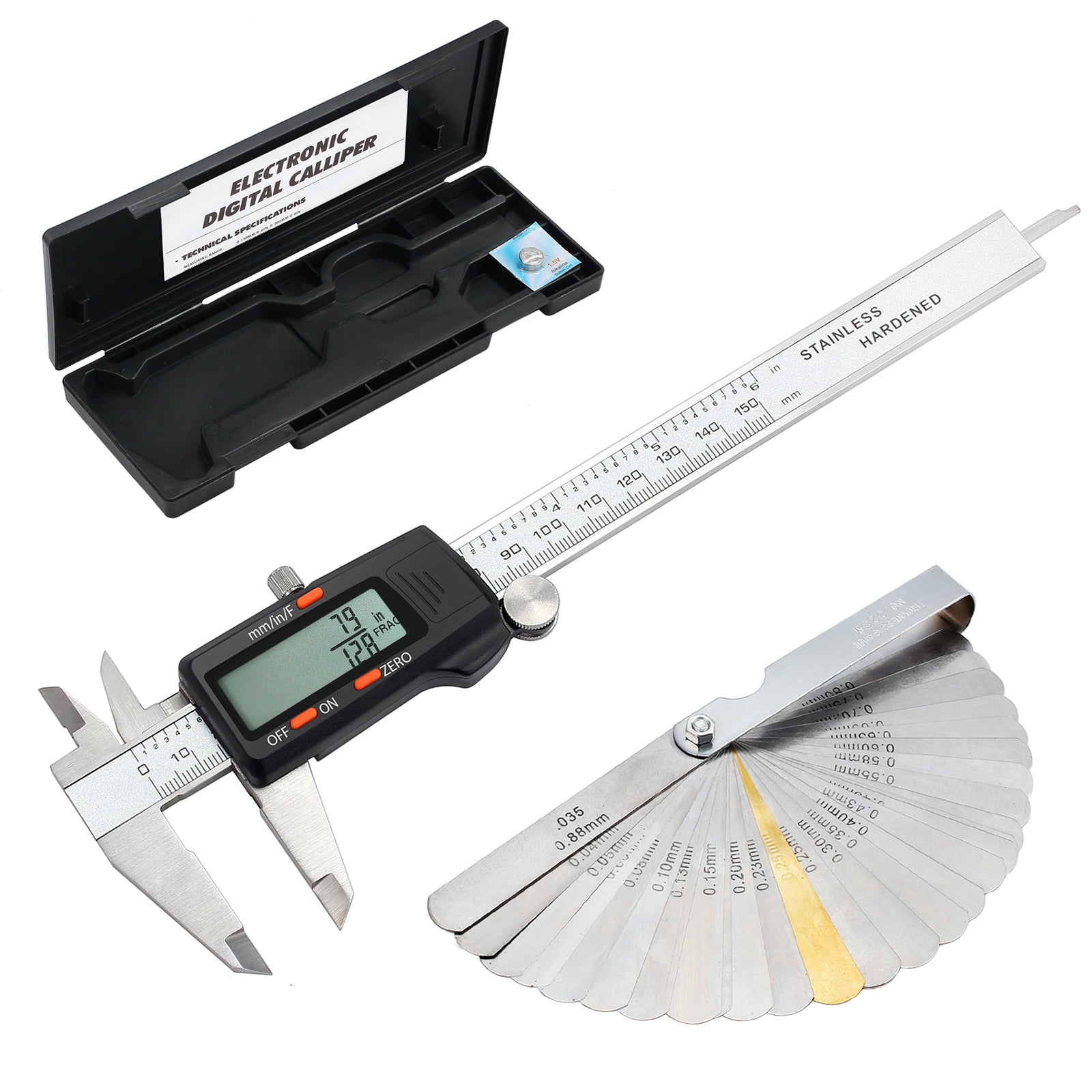 ESYNIC Digital Vernier Caliper + Feeler Gauge 150mm/6Inch Stainless
