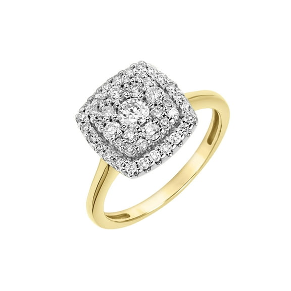 3/4ctw 14KT Two-Tone Yellow & White Gold Square Genuine Certified Diamond "Mia" Engagement Ring by Keepsake (H-I, I2)