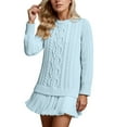 thumbnail image 3 of Letdown Sweater Dress Cable Knit Sweater Dress Crewneck Long Sleeve Pleated Mini Dress Twofer Style Patchwork Dress BU2, S, 3 of 4