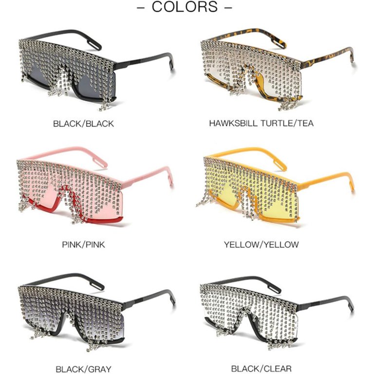 Flat Top Tassel Rhinestone Sunglasses UV400 Party Shades Amazon.com: willochra Flat Top tassel Sunglasses Rhinestone  main image 3