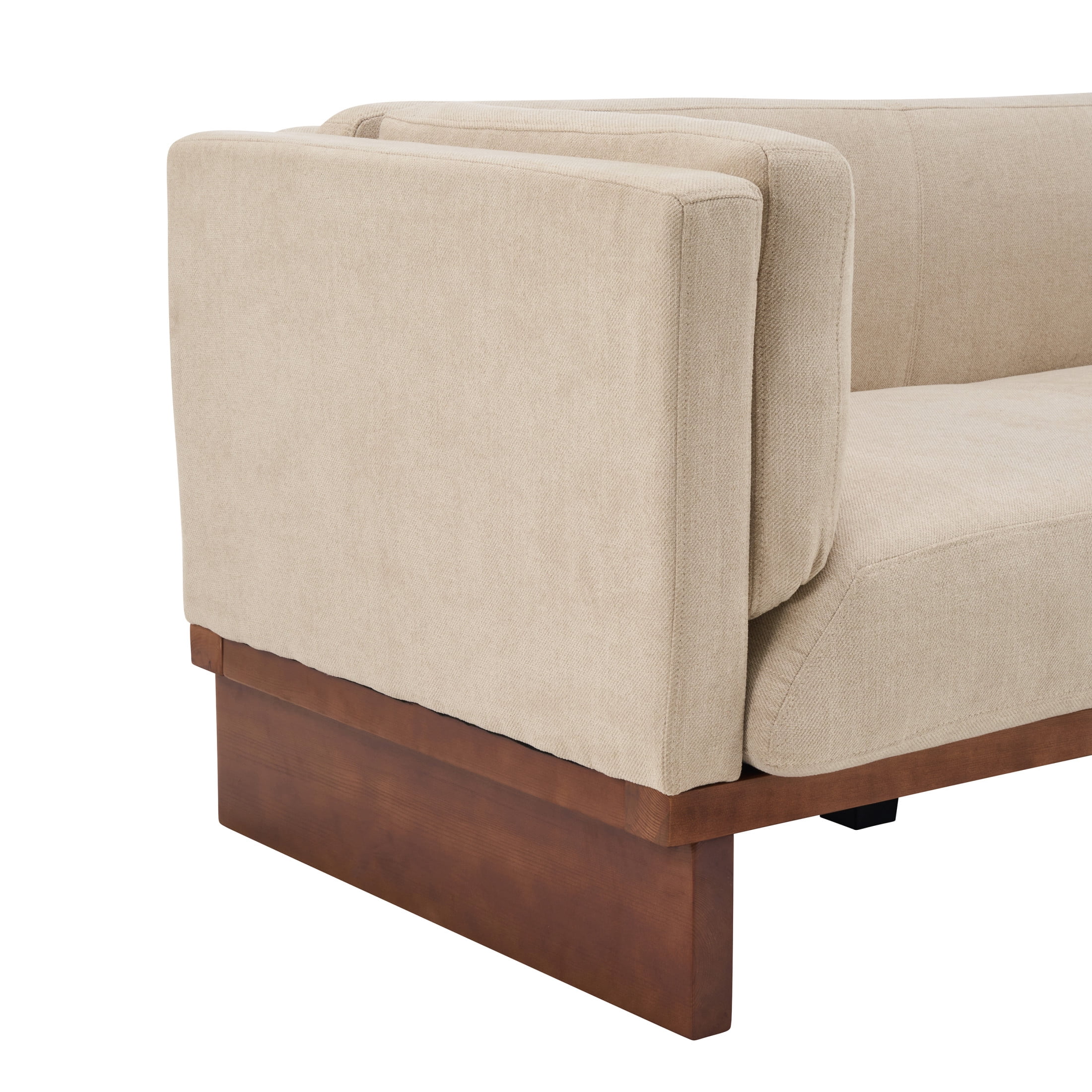 Christopher Knight Home 87" Modern 3-Seater Sofa with Square Arms, Solid Wood Frame, Almond