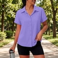 thumbnail image 2 of Women Plus Size Button down Short Sleeve Collared Shirts Summer Breathable Blouse Casual Tops by Yigetop Purple M, 2 of 6