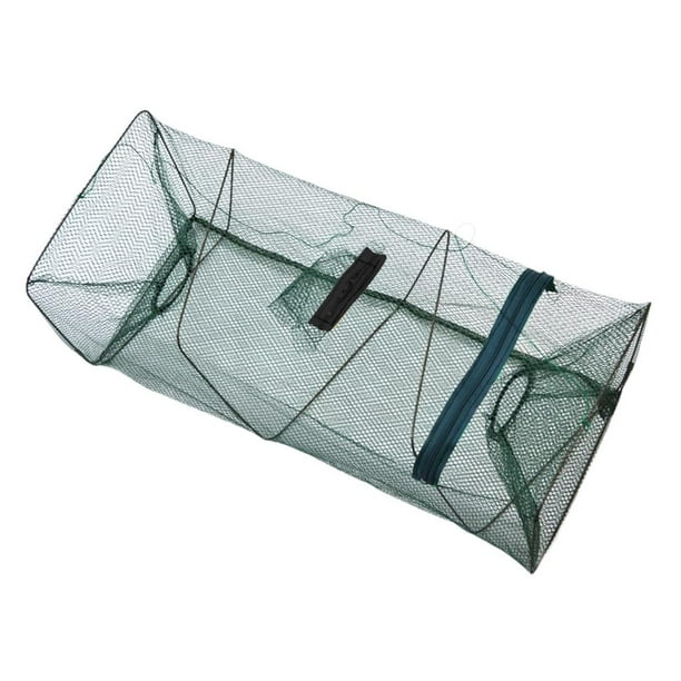 Foldable Nylon Mesh Fish Fishing Net with Zipper foldable design; Spring  Frame Trap Water Cultivation Crayfish Cast Cage Outdoor Boat 