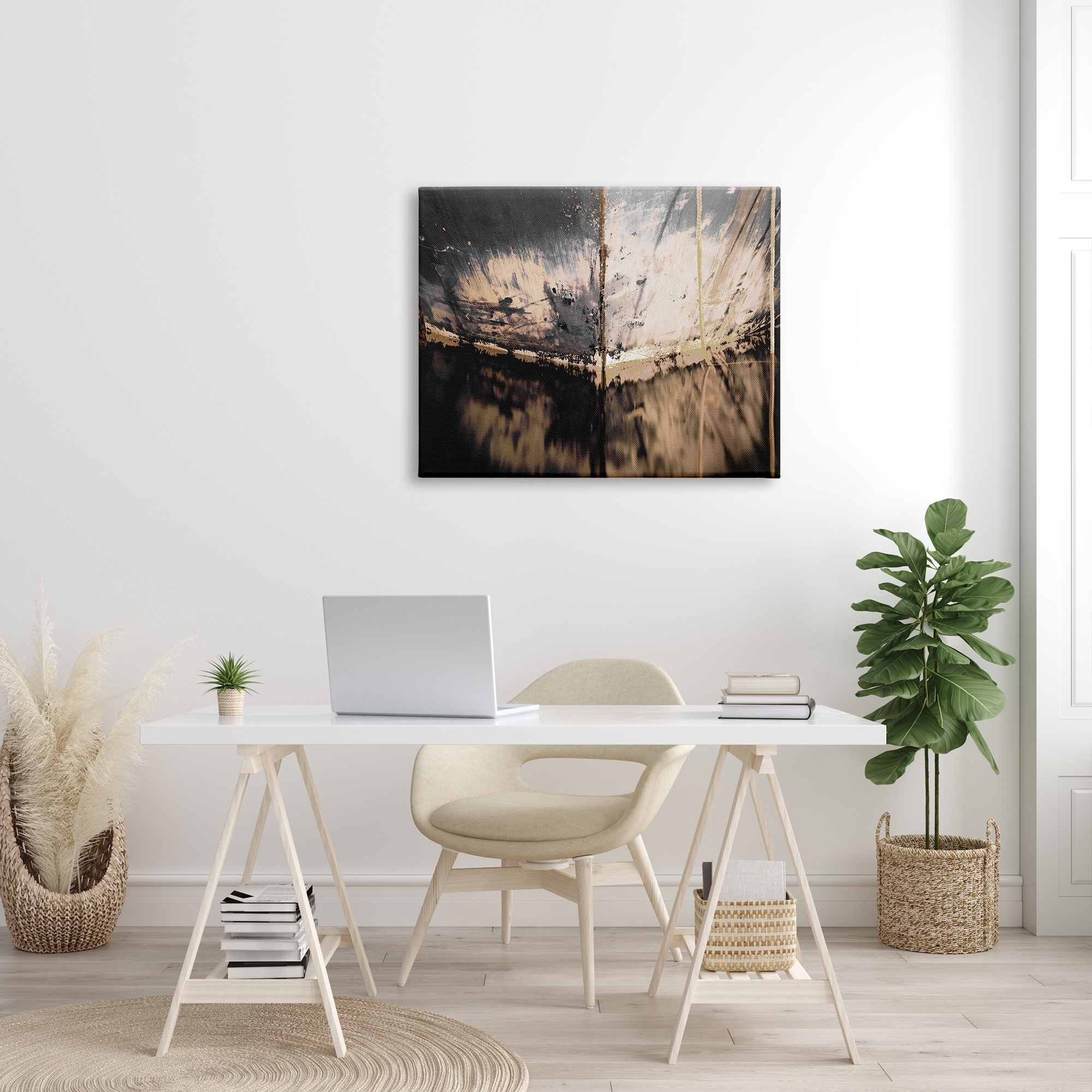 Design by Melissa McClain Abstract Boat Underside Reflection Distressed Murky Lake 40 in x 30 in Painting Canvas Art Print, by Stupell Home Décor