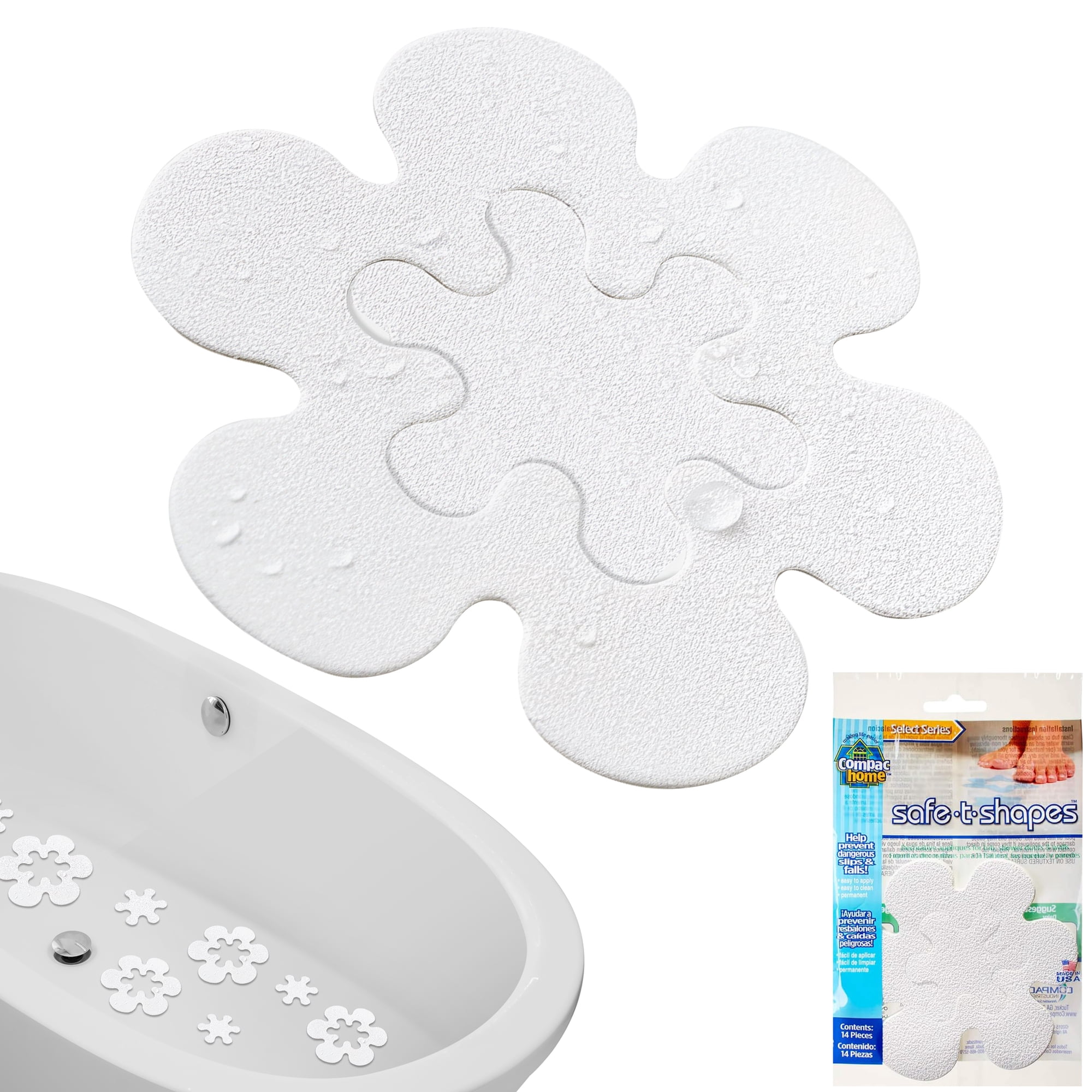 Select Safe-T-Shapes 14ct Adhesive Non-Slip Stickers Bath Appliques to Help Prevent Falls, Bathtub Decals - WHITE DAISY