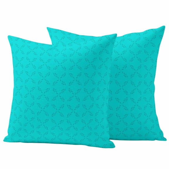 2 Pack Outdoor Waterproof Throw Pillow Covers,Abstract Turquoise Diamond Leaves Decorative Square Pillow Case Patio Pillowcases for Chair Couch Sofa 16x16in