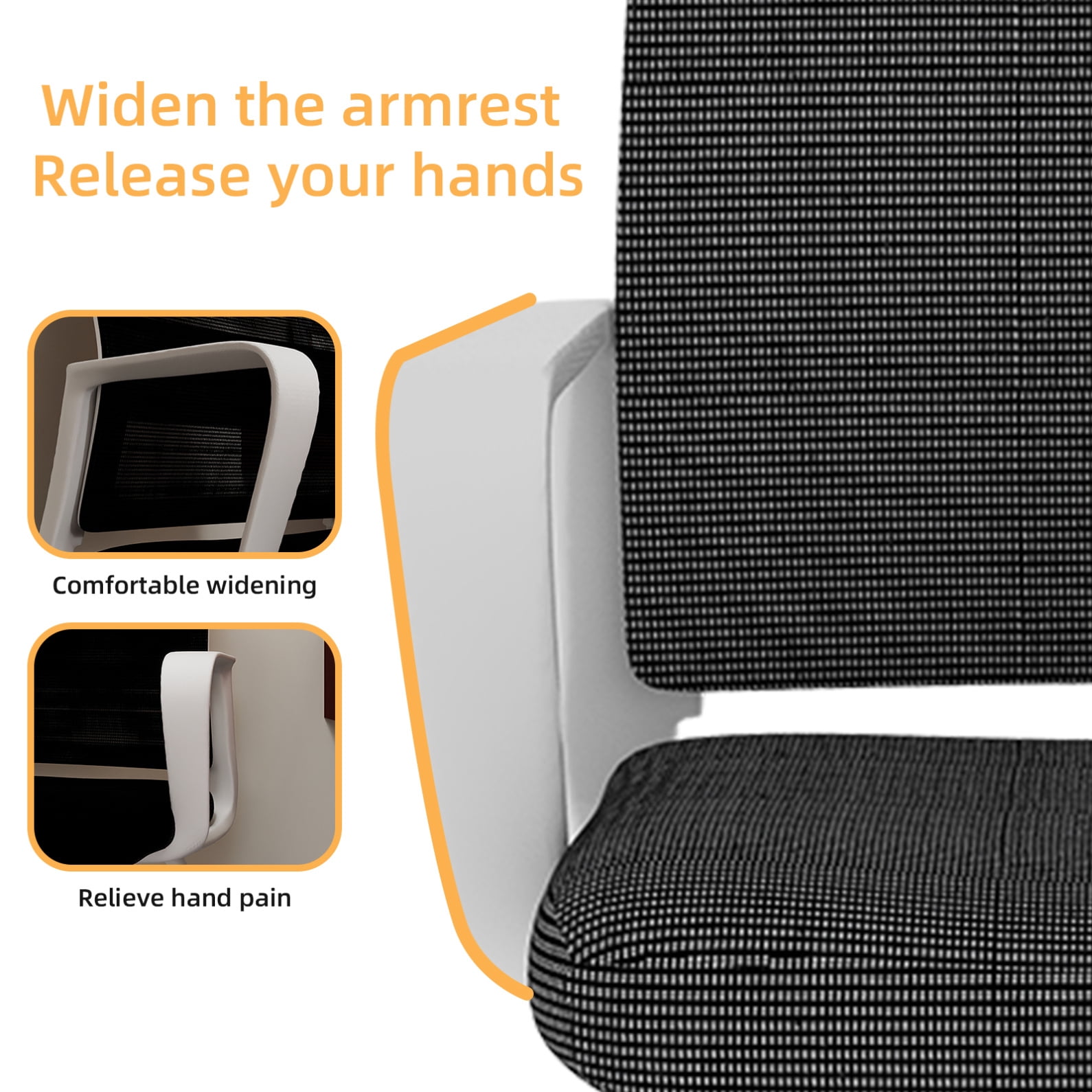 Modern Office Chair No Wheels, Ergonomic Study Chair with Handrail and Steel Legs, Comfy Home Office Desk Chairs with Ultra Thick Cushion, White+Black