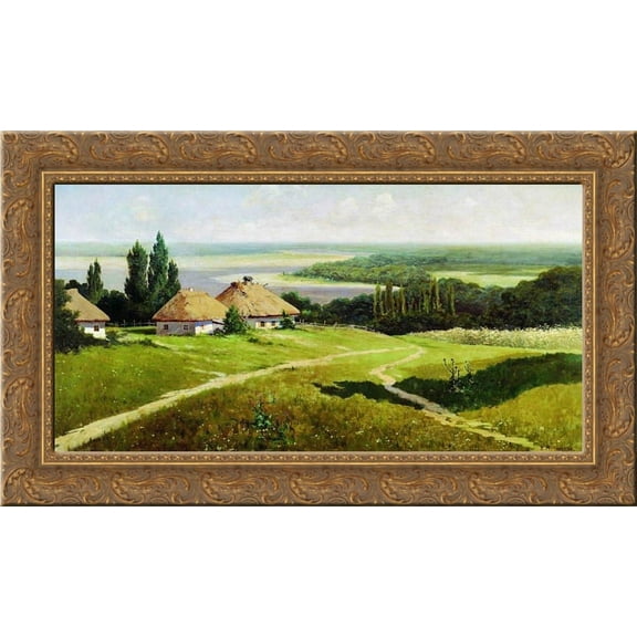 Ukrainian landscape with huts 24x17 Gold Ornate Wood Framed Canvas Art by Makovsky, Vladimir