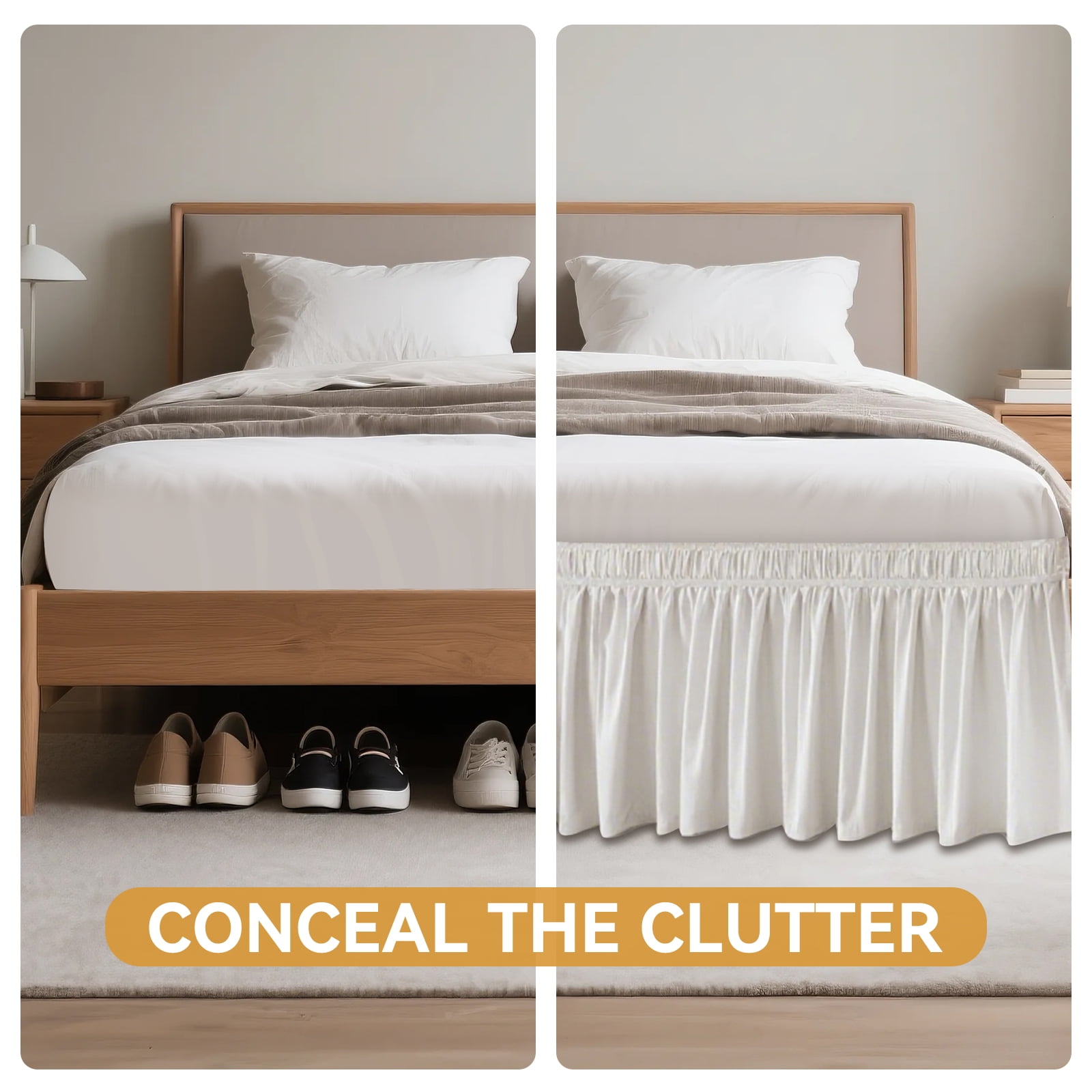 AzulHome White Bed Skirts Dust Ruffle for Full Size Bed, 18 inch Tailored Drop with Adjustable Elastic Belt, Easy to Install and Clean