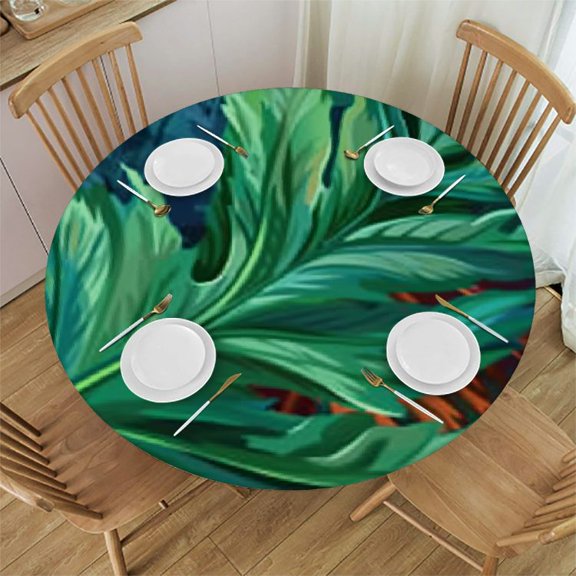 Round Tablecloth Fitted Elastic Tablecloths Indoor Outdoor Washable Reusable Round Table Cover for Kitchen Picnic Party