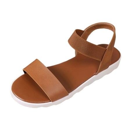 

Ruyang Women Fashion Sandals Leather Open Toe Flat Bottom Elastic Strap Casual Sandals Slip on Flat Sandals for Women