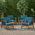 thumbnail image 3 of GDF Studio Abena Outdoor Acacia Wood Club Chairs with Cushions, Set of 4, Teak and Blue, 3 of 10