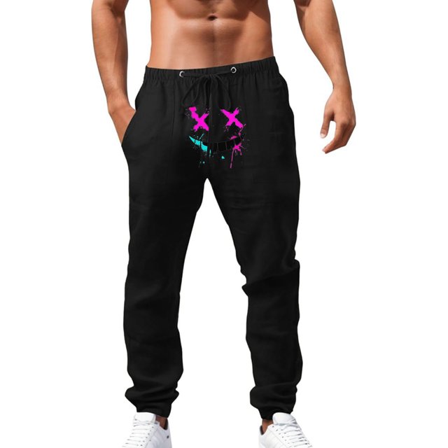 Zszcpp Jogging Pants For Men Cartoon Print Leisure Brief Cropped Long Loose Basic Style Trousers Casual Trouser