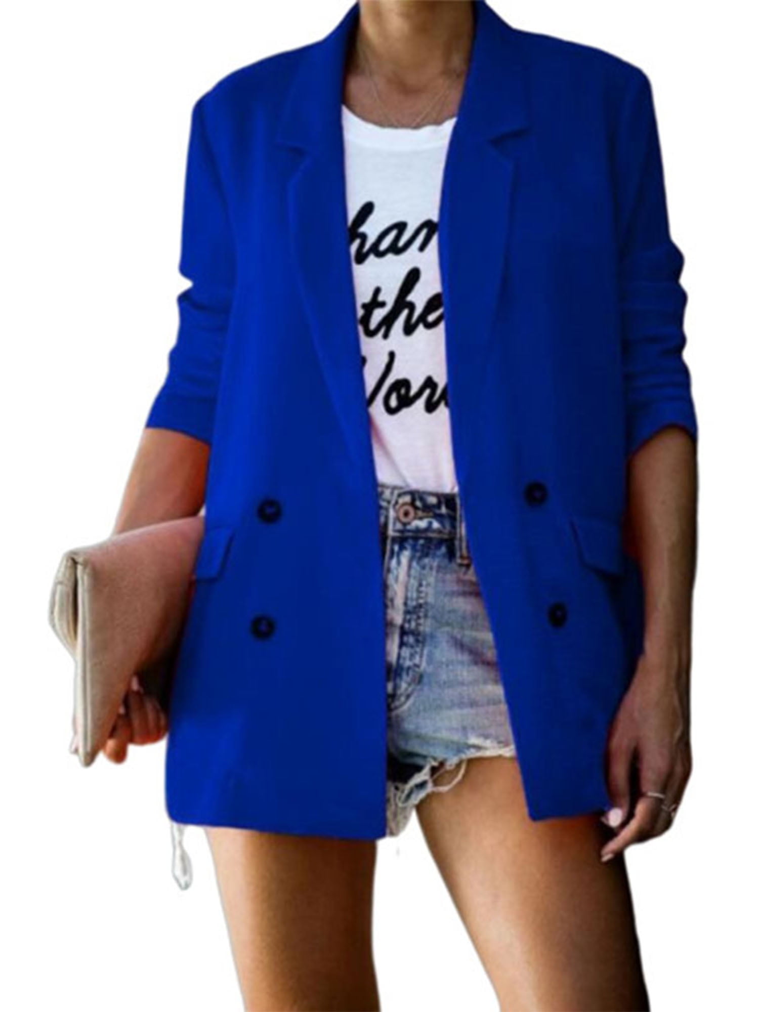 Avamo Blazers for Womens Buttons Casual Long Sleeve Jackets Open Front Cardigan Jacket Blue XL, Women's