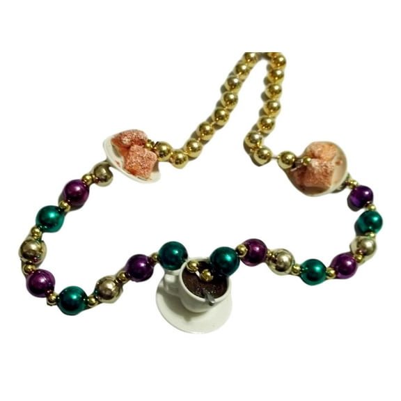 Cafe Au Lait Coffee and Beignets Mardi Gras Beads Party Favor