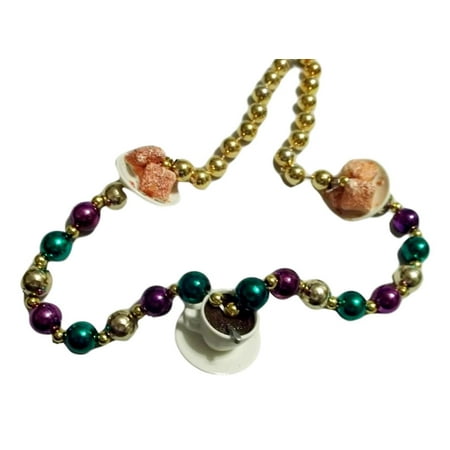 Cafe Au Lait Coffee and Beignets Mardi Gras Beads Party Favor