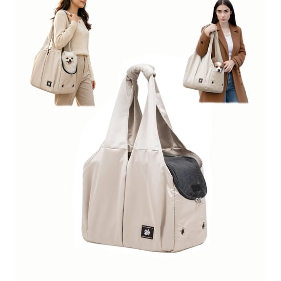 Dog Purse Carrier for Small Dogs, Cats, and Puppies – Soft-Sided Travel Pet Tote Bag with 4 Large Pockets, Foldable, Lightweight, Fits Pets up to 15 lbs, for Travel, Outings (Beige)